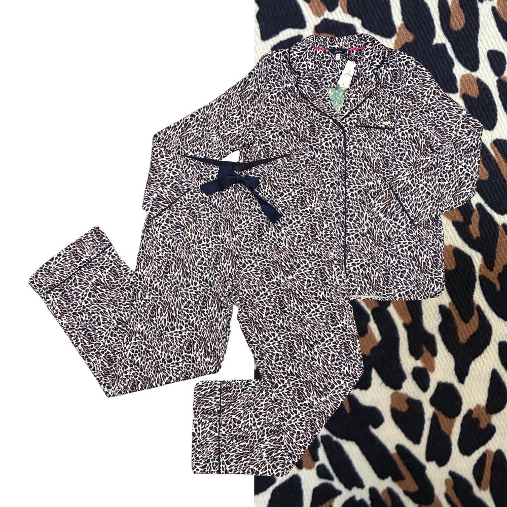 NEWJoules Cream Feather Sleeptight Cotton Leopard Print Top & Pant Pajama SetXXL - Picture 2 of 6